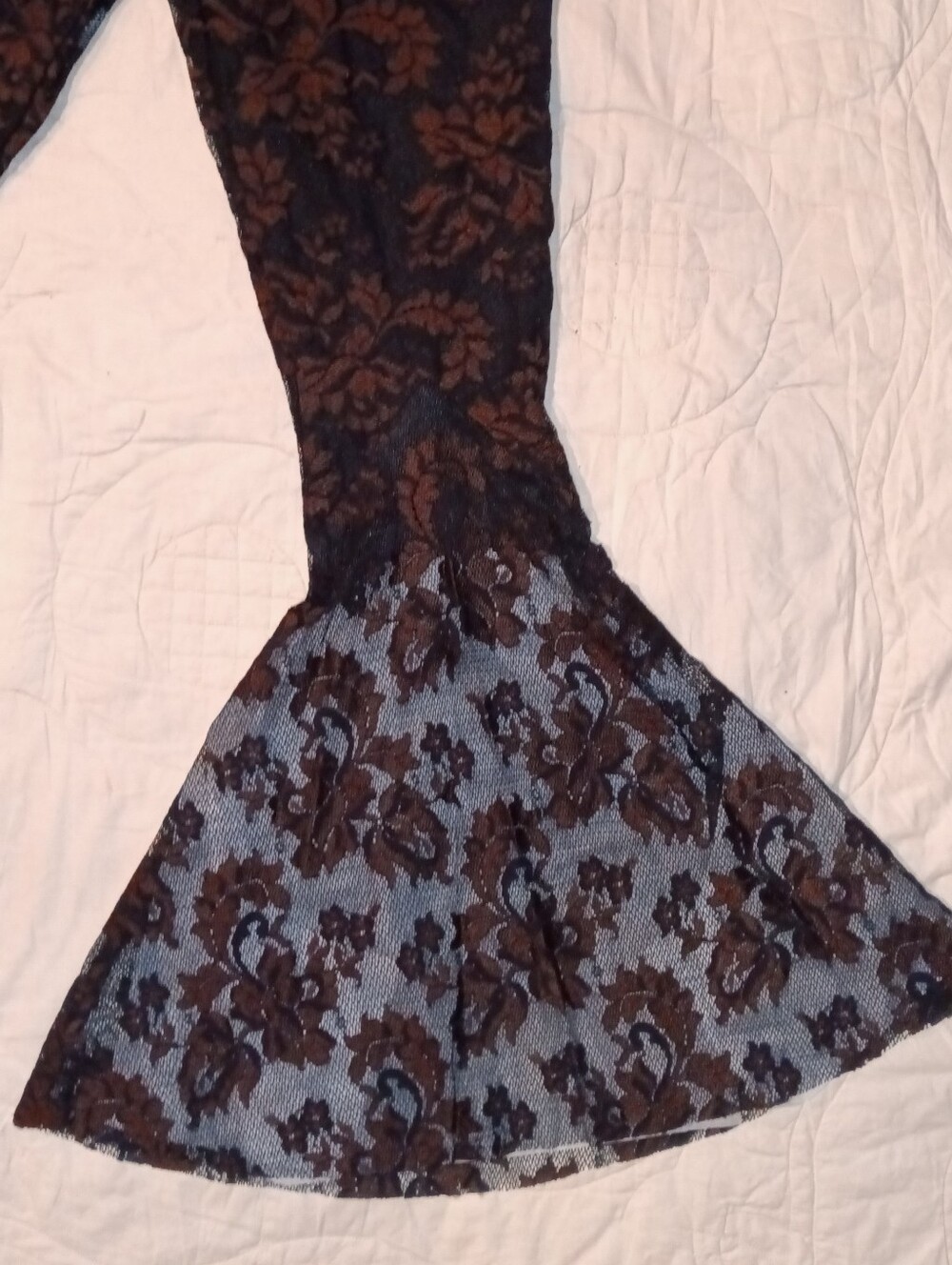 Vintage Casadei Set  Black  Brown Lace Off-Shoulder Top & Flared Pants Sz S - Picture 14 of 15